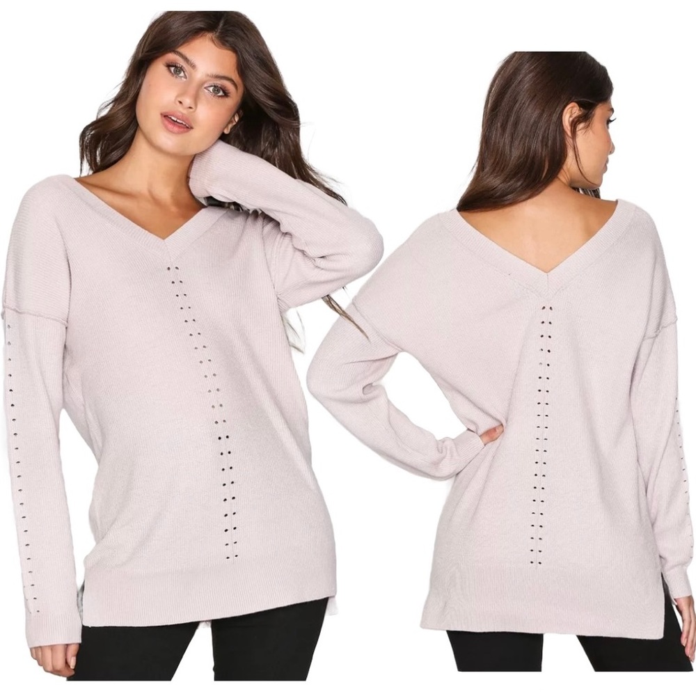 Topshop hi-low knit oversized perforated detail pullover v-neck sweater Size 4